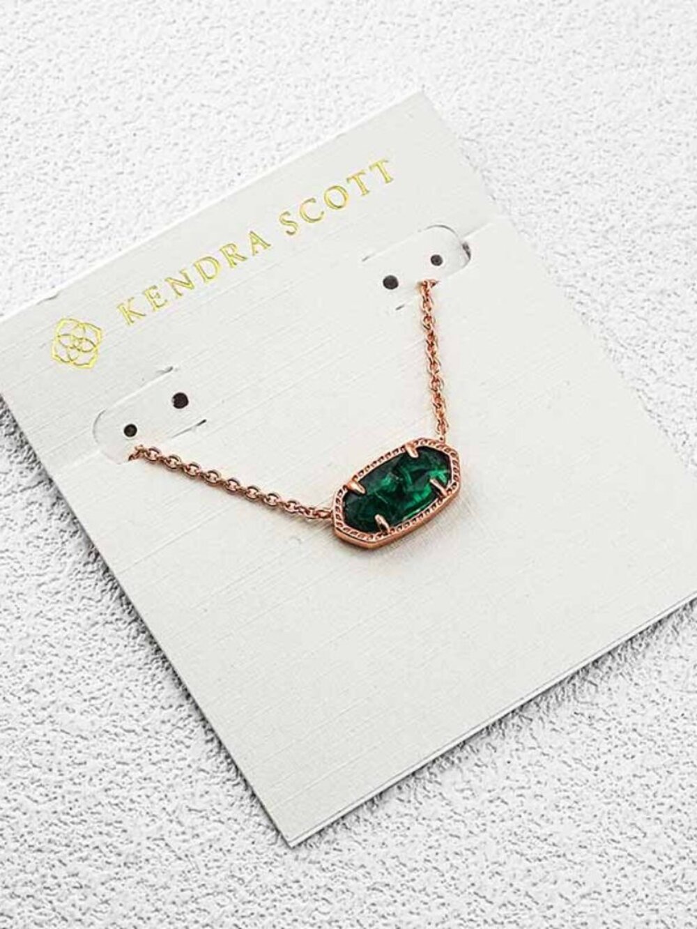 Kendra Scott Rose Gold Necklace with Emerald Green Stone